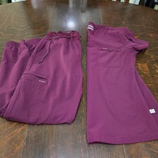 Euphoria by Cherokee Womens Medical Scrub Set Wine Small Top  Xs Jogger Pants