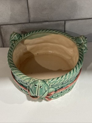Vintage Majolica 3 Frogs Glazed Pottery Planter