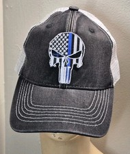 Blue Line USA Flag Punisher Adjustable Dirty Washed Snapback Blk  Gray Hat
