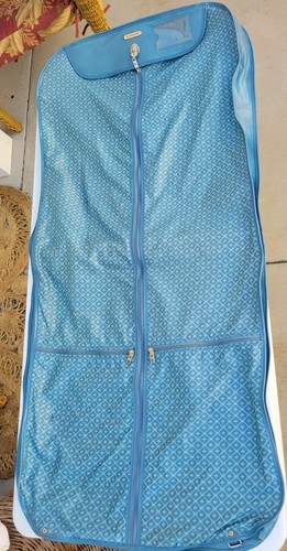 Vintage Samsonite Blue Leather Hanging Garment Suit Dress Bag Travel Silhouette - Picture 10 of 16