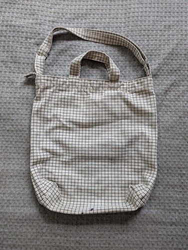 Baggu Duck Bag Vertical Natural Canvas Beige Check Grid Tote Snap