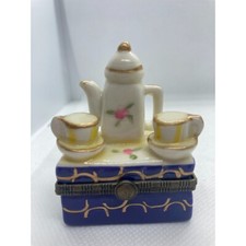 Vintage Tea Set Hinged Porcelain Trinket Jewelry Box Decorative Teapot