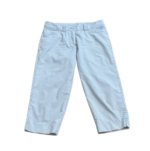 Abacus Women’s Striped Capri Golf Pants Light Blue White 10 Golfing Travel Fall