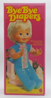 Vintage 1982 Bye Bye Diapers Baby Puppe mit Töpfchen / 38cm / Mattel 3966, Ovp