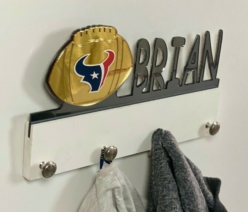 Personalized Coat Hanger Houston Texans Bag Hat Rack Towel Hook Wall Organizer - Picture 9 of 12