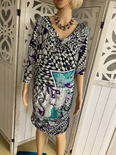 Nine West Dress Purple Black & Teal Abstract Size 14 Ruched Sides 