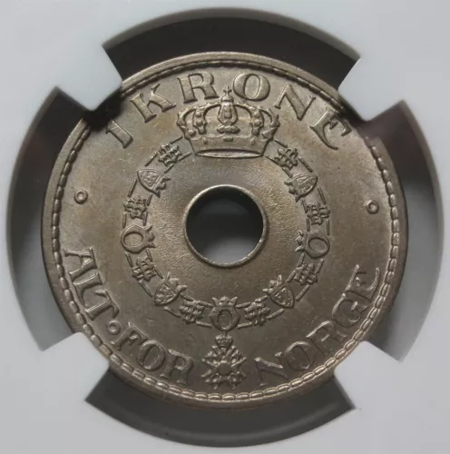 NORWAY 1 krone 1940 NGC MS 62 UNC King Haakon VII World War Nickel Crown Graded