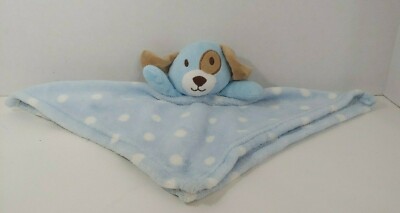 Plush puppy dog blue white polka dots security blanket tan ears eye patch brown 