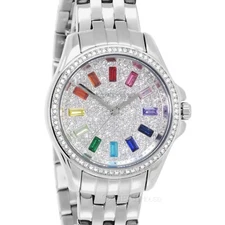 Michael Kors Pilot Rainbow Baguette Watch, Pave Crystal Dial, Silver Steel Band