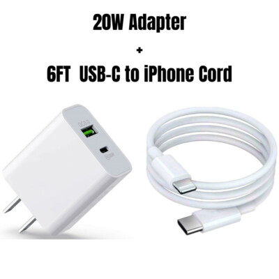 20W USB C+QC3.0 Fast Charger Power Adapter Block For iPhone iPad Android PD Cord