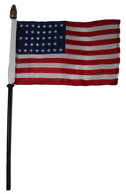 2 Pack 36 Star USA Linear American 4''x6'' Flag Desk Set Table Wooden Stick Staff