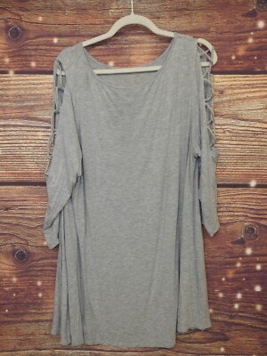 Emerald Gray Colored Lattice Tunic Top 3/4 Sleeve Open Shoulder Size 1x 1XL Plus