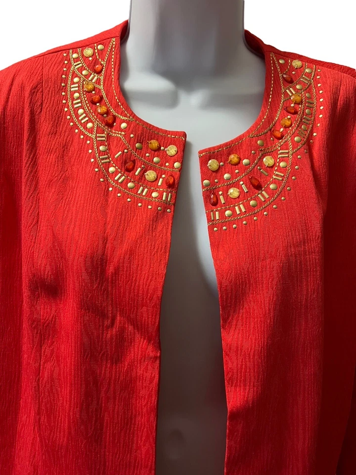 Jaqueta Blazer Alfred Dunner Manga Longa Sem Fecho Tamanho 16 Coral Escuro Dourado - Imagem 3 de 4