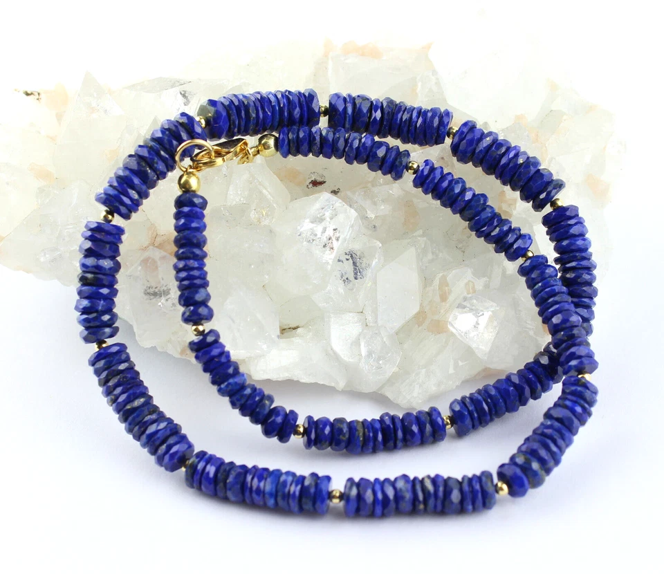 Collana Elegante In Lapis Lazuli Blu Marino A Facette Circa 193 Ct - Immagine 2 di 4