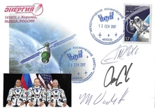 Energia Space Cover Soyuz MS-06 Expedition 53 Signed Misurkin Acaba Vande Hei