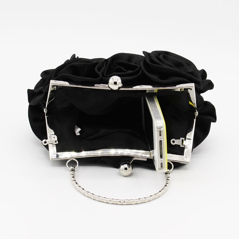 Pochette Soirée Fleur En Satin - Sac à Main Femme, Maille, Plissé, Blanc, Pour événements