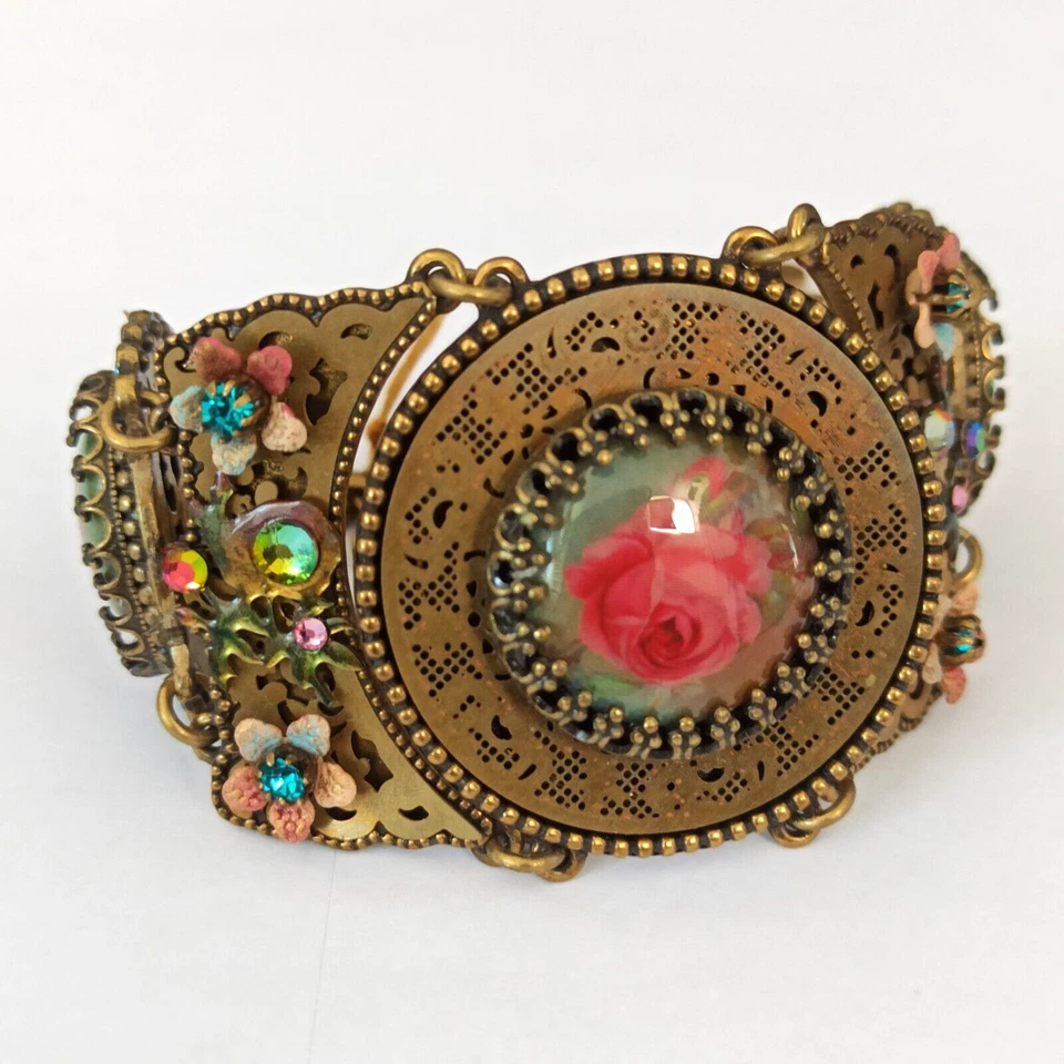 Michal Negrin широкий браслет кабошон розы заявление цветы викторианские кристаллы - Изображение 3 из 4