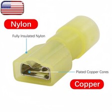 50Pcs Yellow Nylon Spade Female Insulated Crimp Connector Terminal 12-10GA 6.3mm