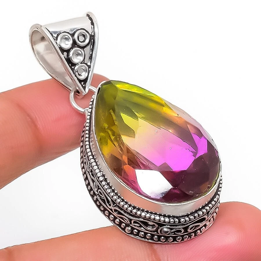 VETEMENTS Ciondolo gioiello in argento sterling 925 fatto a mano con pietra preziosa tormalina bicolore 1 97"