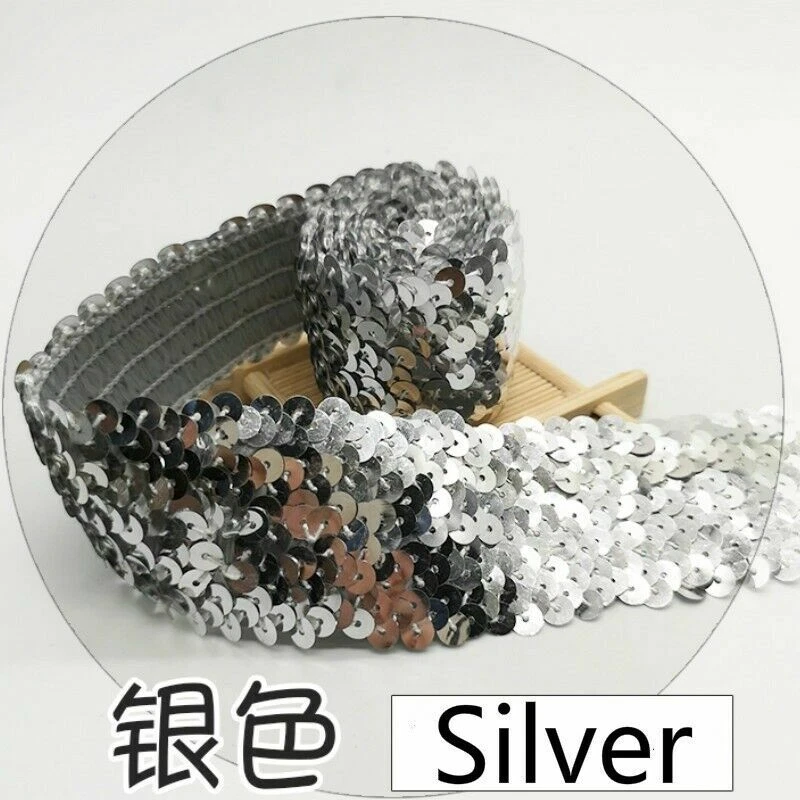 Scintillante Paillettes Fascia Elastica Nastro Lucido Orlo Fai Cucito Materiale - Immagine 4 di 4
