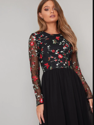 Chi Chi London Branwen FLORAL EMBROIDERED MIDI Black Dress Size UK10 EUR38  US6 | eBay