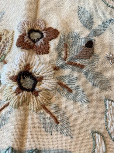 VTG Crewel, Embroidery, Needlepoint, Unfinished, Table Cloth 65” X 74” - Picture 6 of 11