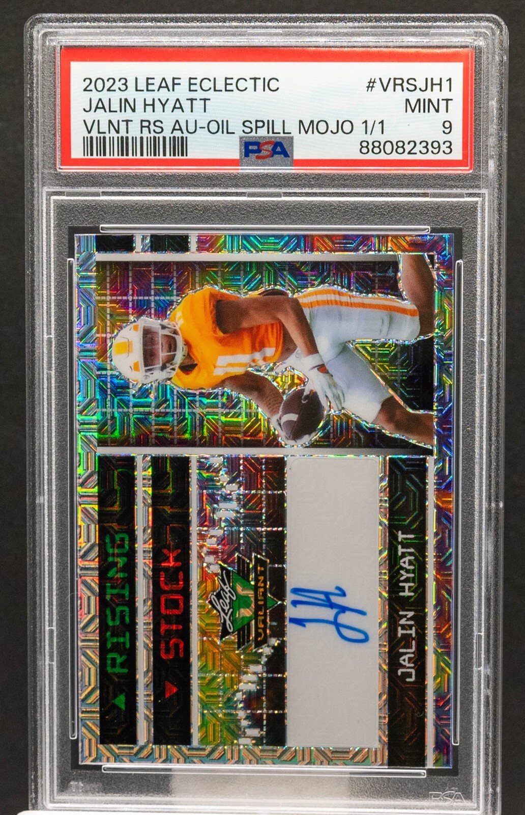Jalin Hyatt Leaf Eclectic Valiant Rising Stock Autographs #VRSJH1 Oil Spill Mojo 1/1