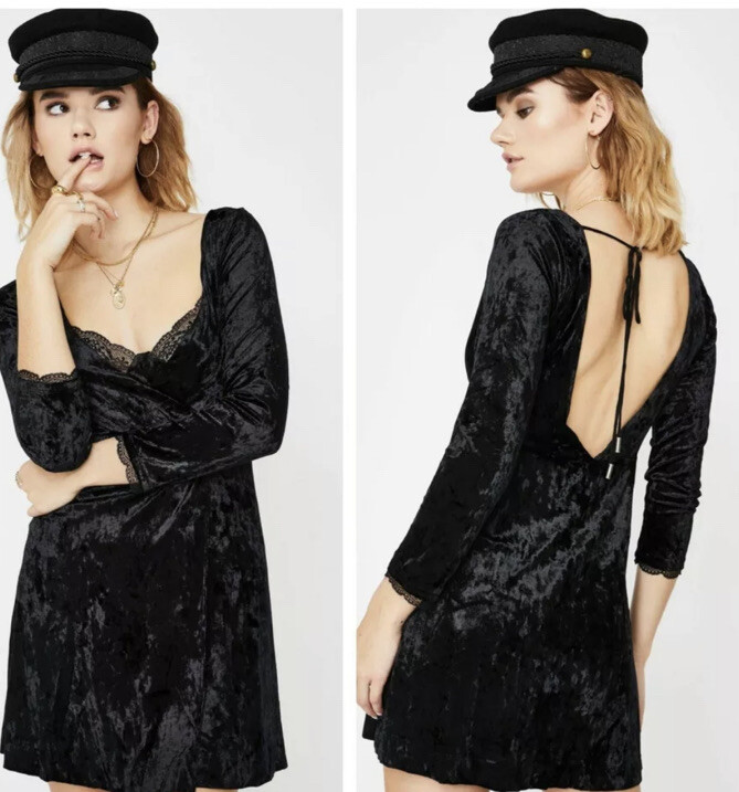 free people kat velvet mini dress Free People Kat Velvet Mini Dress Black Women's Size Large $128 MSRP