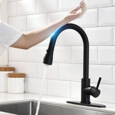 Matte Black Sensor Touch Kitchen Sink Faucet Pull Down Sprayer Swivel with Cover