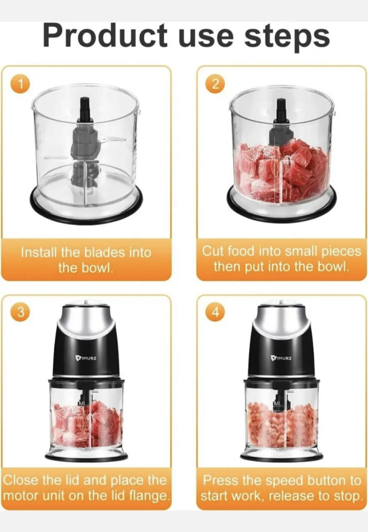 Mini Chopper Electric Small Food Processor with 500ml Dishwasher Safe Bowl