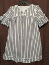 Crown  Ivy Girls Blue/White Stripe w' White Fringe Flowers Dress Size XL