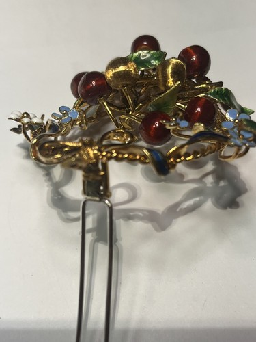 Vintage Heavy One of Kind GUCCI 18k Gold Diamond Enamel Basket Brooch Pin - Picture 7 of 20