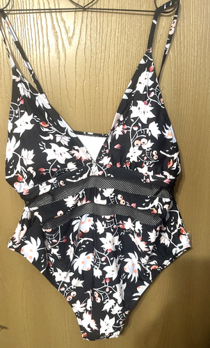 NWOT Women's Black Floral One Piece Swimsuit Plunging Neck 4X