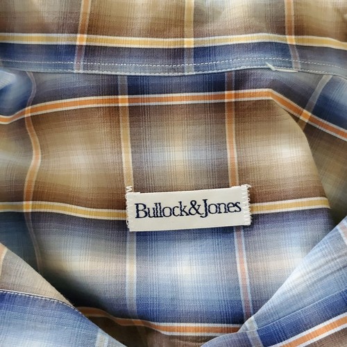 Bullock Jones Plaid Button Down Shirt XXL *SEE Blue Brown Orange Long Sleeve USA - Picture 4 of 5