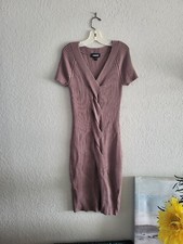 Express V Neck Sweater Dress with Twist Detail - Sz S - Taupe Brown