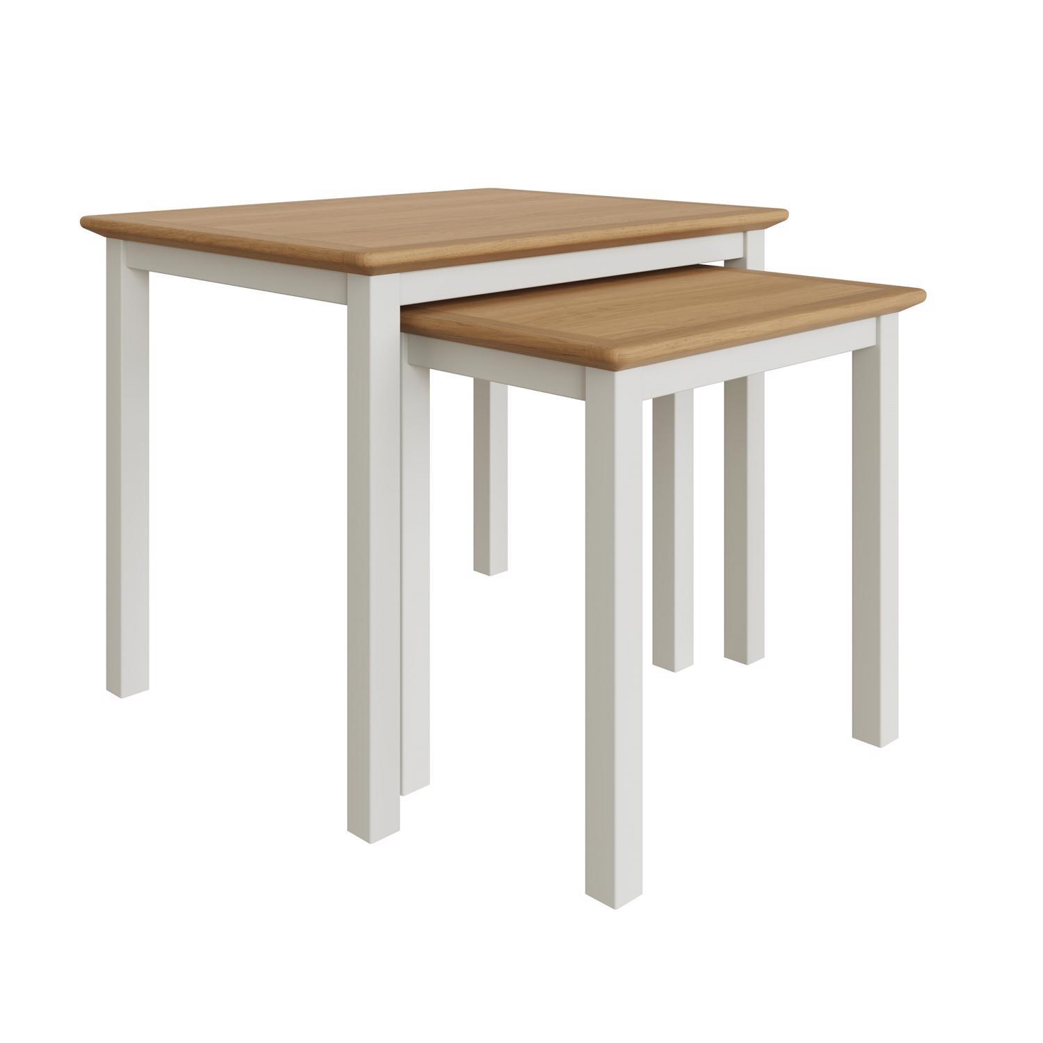 Linen Cream Nest of Tables Assembled Oak Veneer Coffee Table