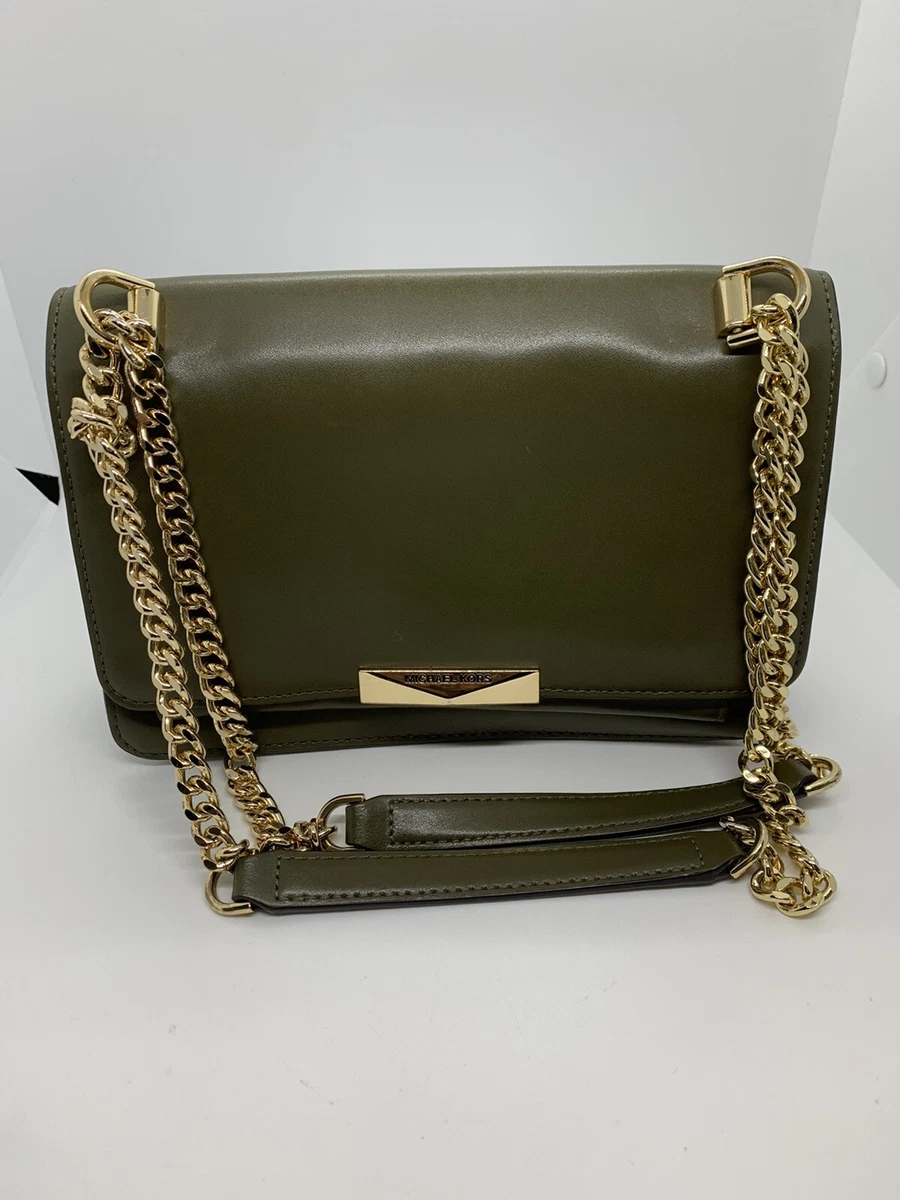 Michael Kors Jade Gusset Leather Shoulder Bag Olive MSRP 228