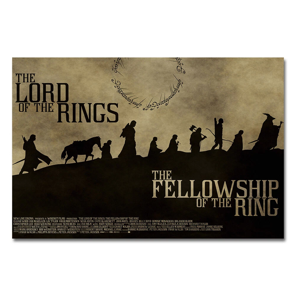 Lord of the Rings Fellowship and The Hobbit Silhouette Wall Art