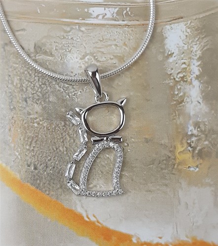 Anhänger Katze Silber 925 Cat groß Zirkonia Silberkette Damen Frauen Mädchen - Bild 3 von 6