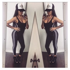 Sporty Jumpsuit Bodysuit Tracksuit with Side Strip