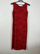 Vintage Match USA Dress Womens Size L 16 Midi Red Crepe Rayon Sleeveless * Holes
