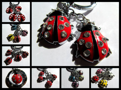 CUTE RED COLOURFL LADYBIRD LADYBUG 4 PIECE KEYRING CHARM DIAMONTE 8 DESIGNS HERE - Picture 1 of 18