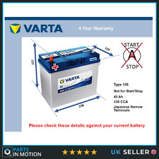 Battery fits TOYOTA PRIUS ZVW3 1.8 08 to 16 Varta 155 330A 45Ah 4Yr Warranty New