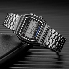 Water Proof Vintage Retro Digital Watch GOLD For Men  Women w/ Alarm Stop Watch