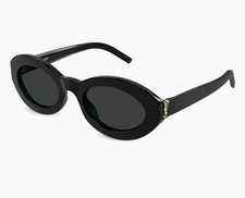 Saint Laurent SL M136 001 Black Gold Dark Grey Lenses Sunglasses Oval AUTHENTIC
