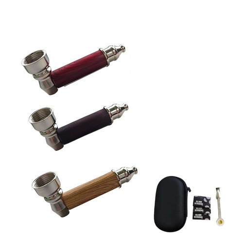 3PCS Tobacco Pipe Set Wooden Style Smoking Pipes Red&Black&Wood W Scraper &Pouch - Picture 5 of 5