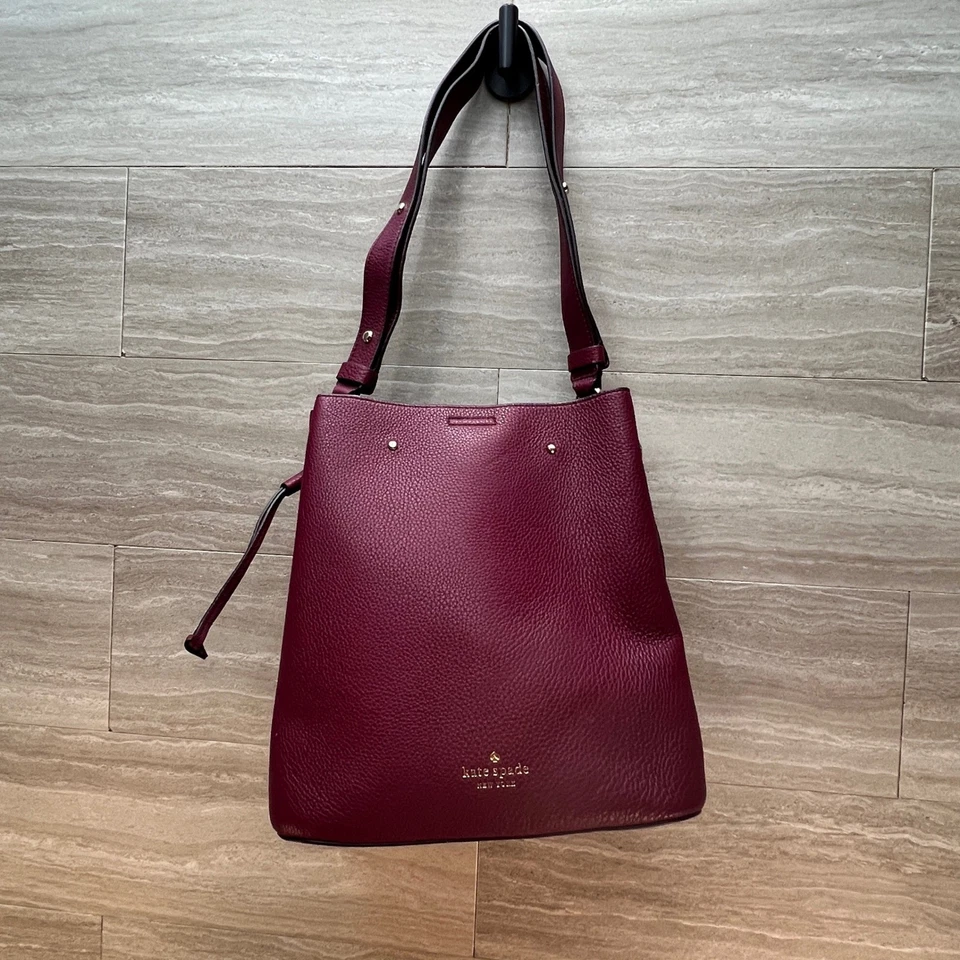 Kate Spade Marti Shoulder Bucket Drawstring Bag Maroon Pebbled Leather - Image 2 of 4