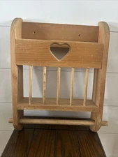 Vintage Wooden Heart Spindles Magazine Book Rack & Towel/TP Holder Wall Mount 