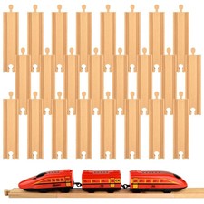 24 PCS Wooden Train Track Straight Pieces 6 Inch Wooden Train Track Wood Rail...