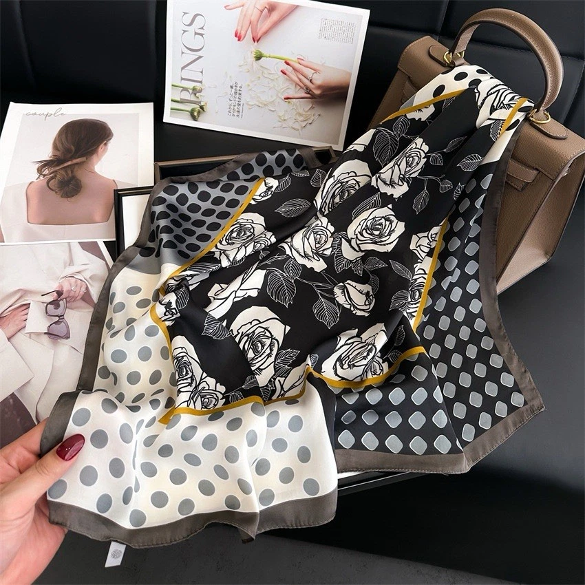 Luxury 70x70cm Silk Feel Fashion Scarf for Women Elegant Square Neck Hair Shawl - Image 3 of 4